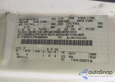 2006 Ford Econoline Xl/Xlt from USA, damaged, VIN 1FBSS31L76HB40994